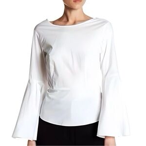 Nanette Lepore White Bell Sleeve Blouse Size Large Back Tie Cotton Blend Top